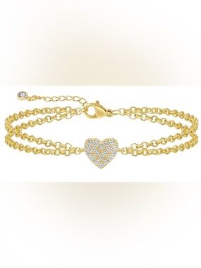 #131 Gold Plated Heart Pavé Double-Chain Bracelet